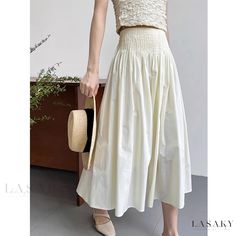 Lasaky - Pleated Midi Skirt: High-Waisted, Elastic Waistband, and Flowy Design Umbrella Skirt, High Waisted Pleated Skirt, Flowy Design, Leisure Fashion, Elegant Drapes, Pleated Maxi Skirt, Midi Length Skirts, Pleated Maxi, Pleated Midi Skirt