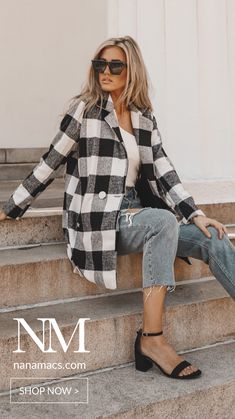 Instagram NanaBabe @emilytaylor07 | NanaMacs Shop New Winter Arrivals Daily! Gingham Coat, Drop Shoulder Coat, Skort Outfit, Chic Type, Plaid Print, Fashion Labels, White Plaid, Modest Fashion, Women's Plaid Shirt