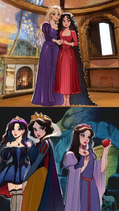 disney princesses are standing next to each other