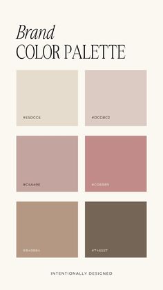 the brand color palette is shown in shades of pink, brown and beige with text that reads