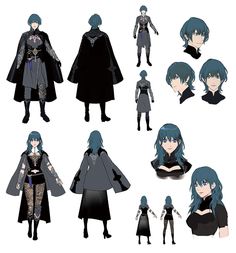 anime characters in black and white outfits with long blue hair, one wearing a cape