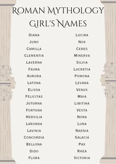 Columbian Names, Roman Baby Names, Roman Mythology Names, Winter Names, Ancient Roman Names, Mythological Names, Female Character Names, Roman Names, Writing Inspiration Tips