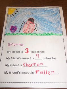 a piece of paper with a ladybug on it that says, bronn my insect is 3 cubes tall