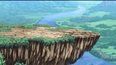 an animated image of a cliff in the middle of a river