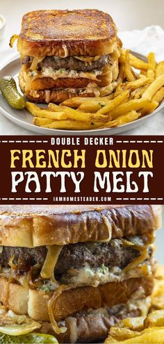 french onion patty melt with fries on the side