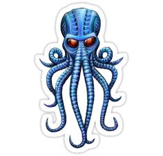 an octopus sticker with red eyes and tentacles on it's face is shown