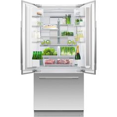 an open refrigerator with food and drinks in it