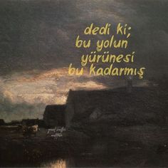 a painting with words written on it in yellow and black colors, against a cloudy sky