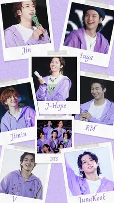 the collage shows many different people in purple outfits