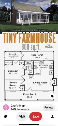 the tiny farmhouse house is for sale on the app store's mobile phone screen