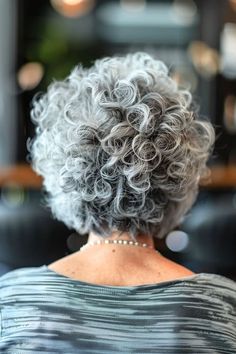 Salt and pepper curls for women over 60, from back. Pretty Short Hairstyles