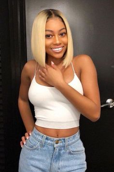 Blonde Bob Black Women, Bob Black Women, Blonde With Dark, Twist Hairstyle, Trendy Bob, Bob Black, Blond Balayage, Blonde With Dark Roots, Dark Roots Blonde Hair