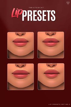 lips with different shapes and colors are shown in this advertisement for lip products, which include lipstick