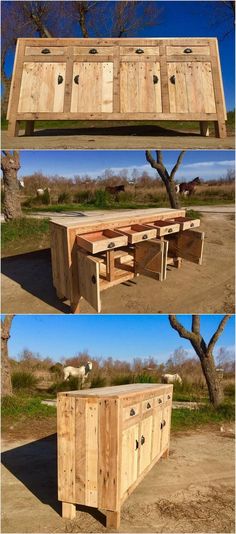 an outdoor table made out of pallet wood and some other things to make it look like