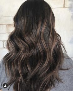 Balayage Hair Black To Brown, Dark Black Hair Balayage, Black Hair With Highlights Brown, Low Lights In Brown Hair Dark, Soft Brown Highlights On Dark Hair, Balyage Long Hair Black Hair, Dark Brown With Brown Highlights, Black Low Lights For Brown Hair, Lived In Brunette Balayage Dark Roots