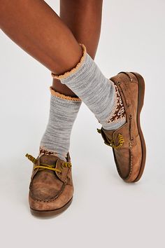 Just as versatile as they are vintage-inspired, these timeless ankle socks are featured in a staple knit fabrication with contrast stitch detailing for added dimension. **Features:** Ankle style, crochet top hem, contrast heel and toe **Why We ❤ It:** Perfect to pair with a stylish sneaker or a staple slide, these cool and cozy socks are sure to add a fun and funky touch to your socks collection. | Raggedy Ankle Socks by Free People in Grey Style Crochet Top, Socks Collection, Fall 23, Fall 24, Cozy Socks, Ankle Socks, Contrast Stitch, Stylish Sneakers, Autumn Summer