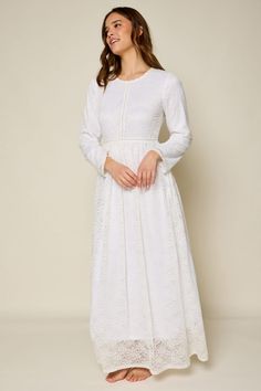 Catherine Temple Dress-NEW – Janielanie White Temple Dress, Modest White Dress, Dresses Lds, Lds Temple Dress, Floral Crochet Dress, Skirts Modest, Easy Crochet Flower, Modest Attire, Temple Dresses