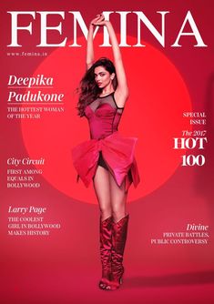 the cover of femina magazine with a woman in red dress and boots on it