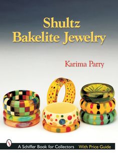 Vintage Bakelite jewelry is one of the hottest collectibles on the scene. When the author devoted an entire chapter in her recent book, Bakelite Pins, to Shultz pins, Bakelite fans clamored for more! Ron and Ester Shultz are modern artists who rework vintage Bakelite into startlingly beautiful contemporary Bakelite jewelry. From witty pins of every possible subject to confetti polka dotted and checkerboard patterned bangles, and more, Shultz Bakelite Jewelry takes Bakelite into a whole new realm Bakelite Jewelry, Bakelite Bangles, Happy Books, Reworked Vintage, Jewelry Auction, Vintage Bakelite, Checkerboard Pattern, Plastic Jewelry, Modern Artists