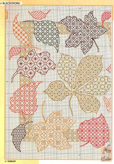 a cross stitch pattern with leaves on it