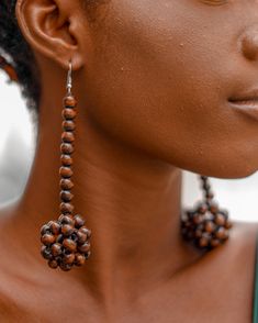 Brown Wooden Bead Drop Earrings, Brown Wooden Bead Earrings, Unique Brown Wooden Beads Earrings, Unique Brown Earrings With Wooden Beads, Wooden Bead Earrings, Wooden Bead Jewelry, Wood Beads Jewelry, Recycled Accessories, African Inspired Jewelry