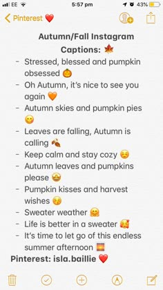 an instagram with the text autumn / fall instagram captions