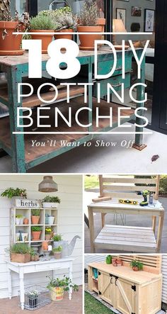 18 DIY Potting Benches You’ll Want to Show Off! • Check out this post for great tutorials and potting bench ideas. Potting tables that you can make and that look nice. #DIYpottingbenches #DIYpottingtables #pottingbenches #pottingtables #pottingbenchideas #DIYpottingbenchideas #DIYgardenideas #DIYgardenprojects Benches Diy, Garden Ideas Indoor, Apartment Organization Diy, Diy Organizing Ideas