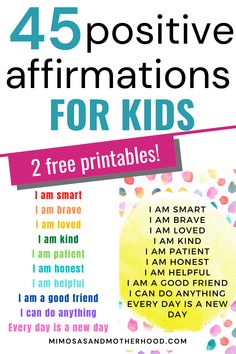 a poster with the words 25 positive affirmations for kids to use on them