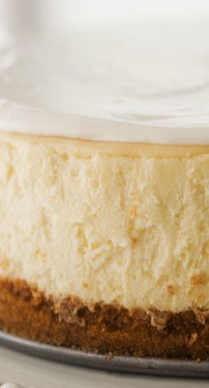 a close up of a cheesecake on a plate