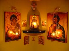 How to Set Up a Prayer Corner » Saint John the Evangelist Orthodox Church Corner Of A Room, Home Altar Catholic, Family Altar, Catholic Answers, Orthodox Prayers, Catholic Altar, Prayer Corner, Religious Paintings