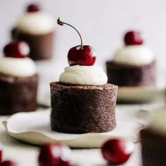 chocolate cupcakes with whipped cream and cherries on top