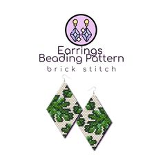 a pair of earrings with green and white designs