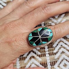 Vintage Sterling Turquoise & Onyx Ring Size 10.5 Mens Accessories Jewelry, Onyx Ring, Size 10 Rings, Blue And Silver, Onyx, Mens Accessories, Ring Size, Turquoise, 10 Things