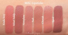 MAC Velvet Teddy Spirit Lipstick Dupe Comparison Swatches Nails Design Matte, Mac Faux, Mac Brave, Mac Lipstick Swatches, Mac Velvet Teddy, Mac Lipsticks, Alat Makeup, Mac Lips, Velvet Teddy