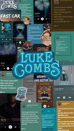 the website for luke combs and bettin's is shown in blue, green and