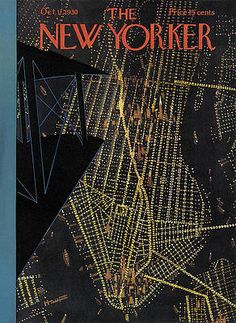 the new yorker magazine cover shows an aerial view of city lights and skyscrapers