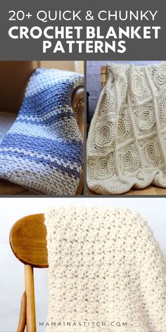 crochet blanket patterns with text that reads 20 quick and chunky crochet blanket patterns