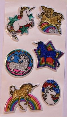 the unicorn stickers are all different colors and shapes, but they have glitter on them