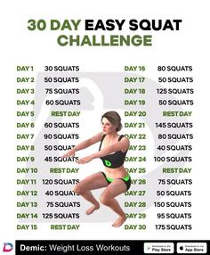 the 30 day easy squat challenge is shown in this graphic style, with an image of a