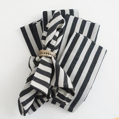 Striped Black Napkins - set/6 - Mizar & Alcor - Table - $108 Black And White Napkins, Black Napkins, Neutral Fabric, Slim Aarons, White Napkins, Christmas Table Settings, Kitchen Linens, Linen Napkins, Napkins Set