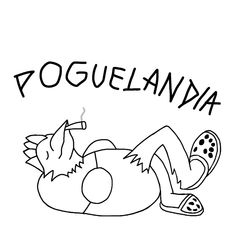 a black and white drawing of a sleeping dog with the word rougulanda above it