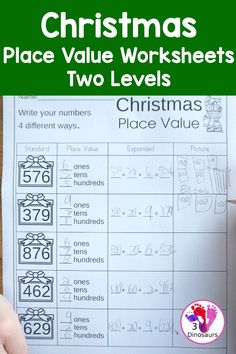 christmas place value worksheets for two levels with the title, christmas place value worksheets