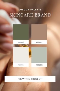 the color palette for skin care brand is shown in shades of brown, green and beige