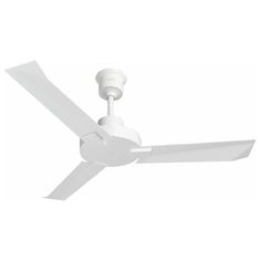 a white ceiling fan with two blades on the top and one light on the bottom