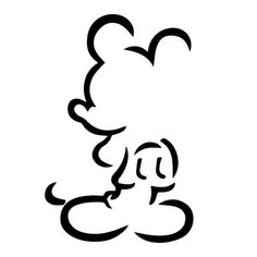 a black and white drawing of a mickey mouse with his head turned to the side