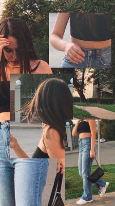 a collage of photos showing different types of jeans