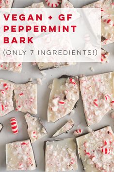 vegan and gf peppermint bark on a white plate with candy canes