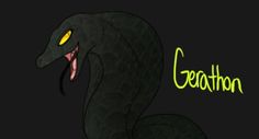 a black snake with its mouth open and the word gargoon on it's side