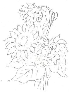 a drawing of sunflowers on a white background