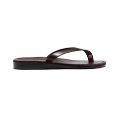 Jaffa brown, slip-on flip flop style leather sandal - front view Classic Brown Flip Flops With Leather Footbed, Leather Toe Loop Flip Flops For Everyday, Leather Everyday Flip Flops With Round Toe, Leather Toe Post Sandals For Everyday, Classic Leather Flip Flops For The Beach, Classic Leather Sandals For Everyday, Classic Leather Flip Flops With Leather Footbed, Classic Toe Post Flip Flops With Leather Footbed, Classic Everyday Flip Flops With Single Toe Strap